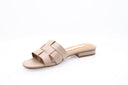 Mules en cuir à talon plat - Beige